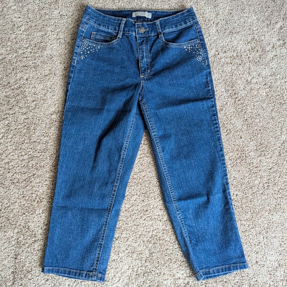 Laura Ashley Capri Jeans Womens Sz M Blue Embellished Bedazzled Retro Y2K
